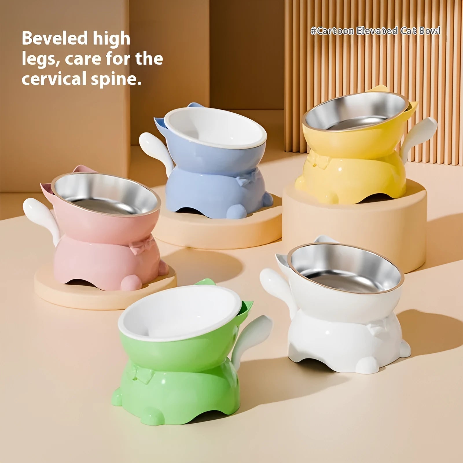 Stainless steel oblique anti-fall cat bowl in blue colour