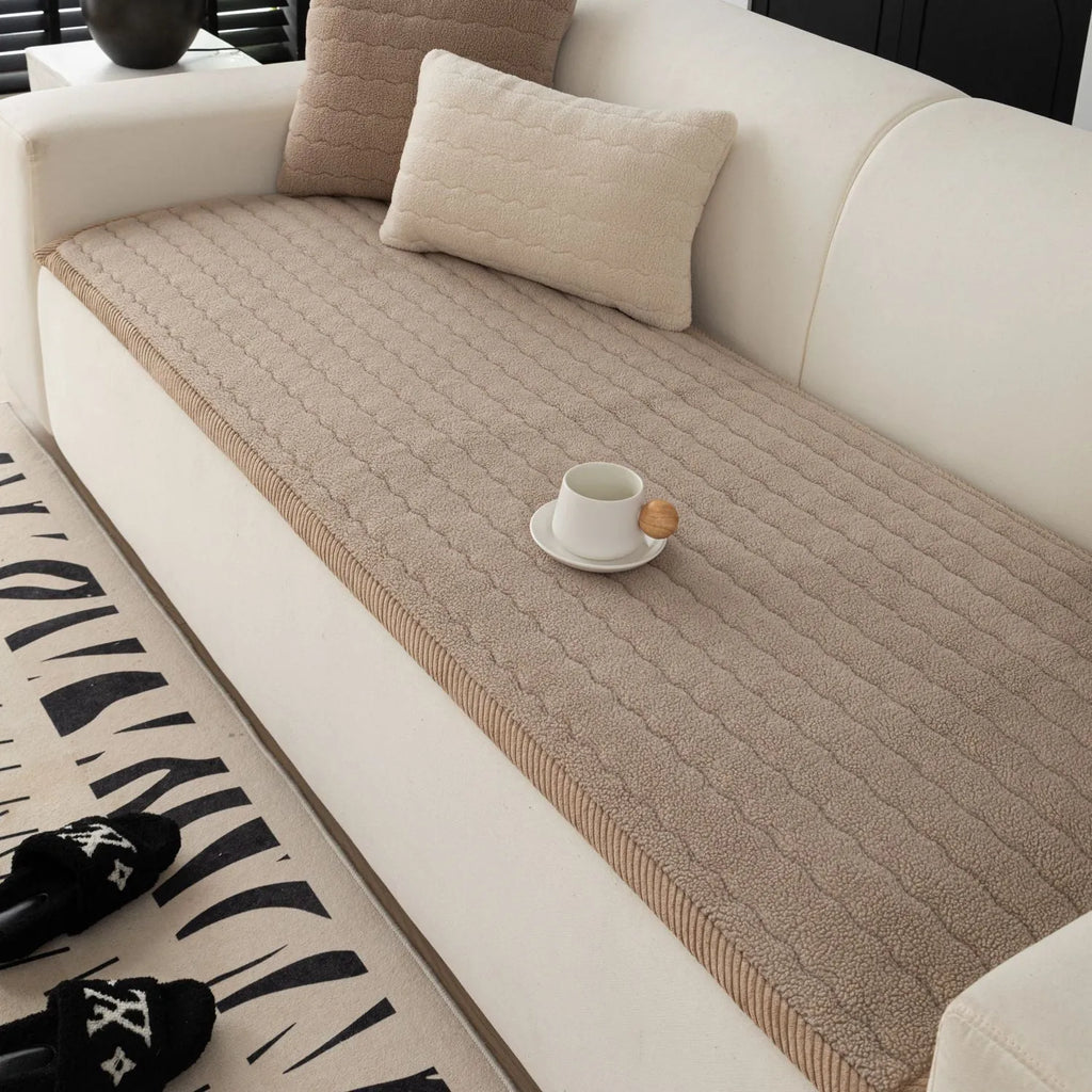 Lambswool thickened non-slip plush sofa cushion in solid colour, available in 70x150cm size