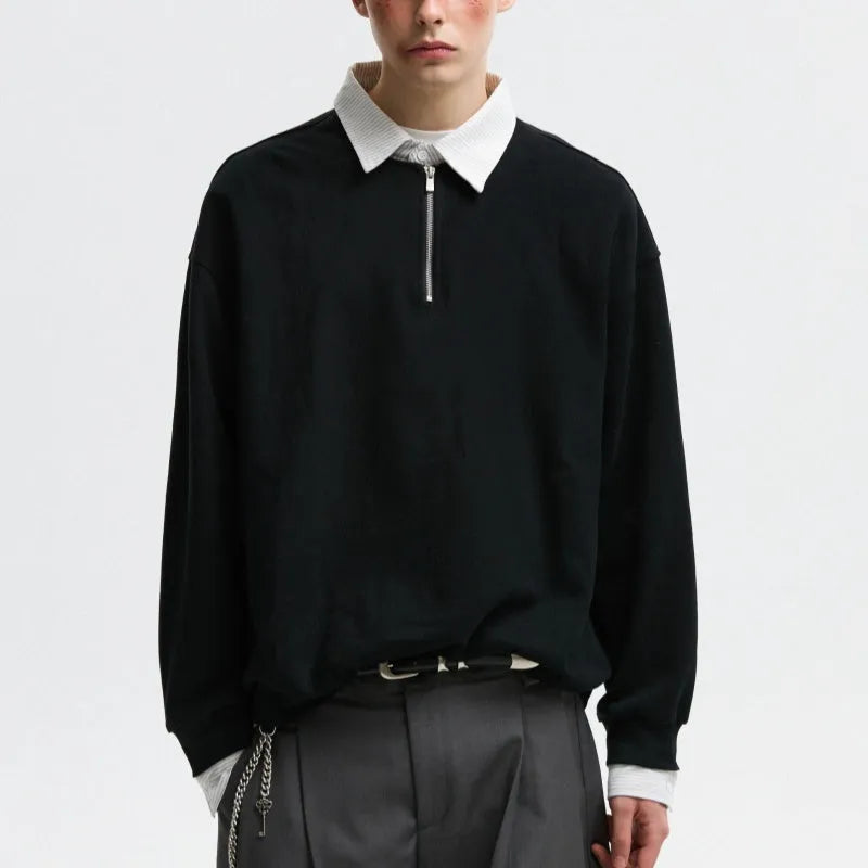 Men's cotton two-piece polo collar sweatshirt in burgundy with loose fit