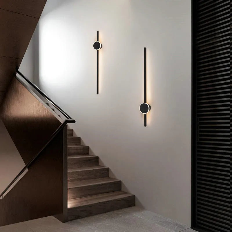 Black and white modern bedside wall lamp with strip lighting and grid-free design
