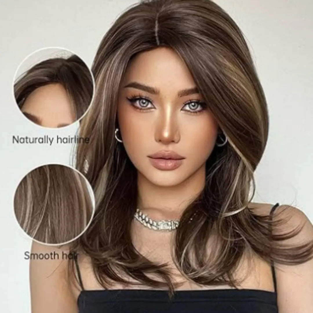 Mid-length platinum gradient colour wig with long curly hair and bangs in high-temperature chemical fibre