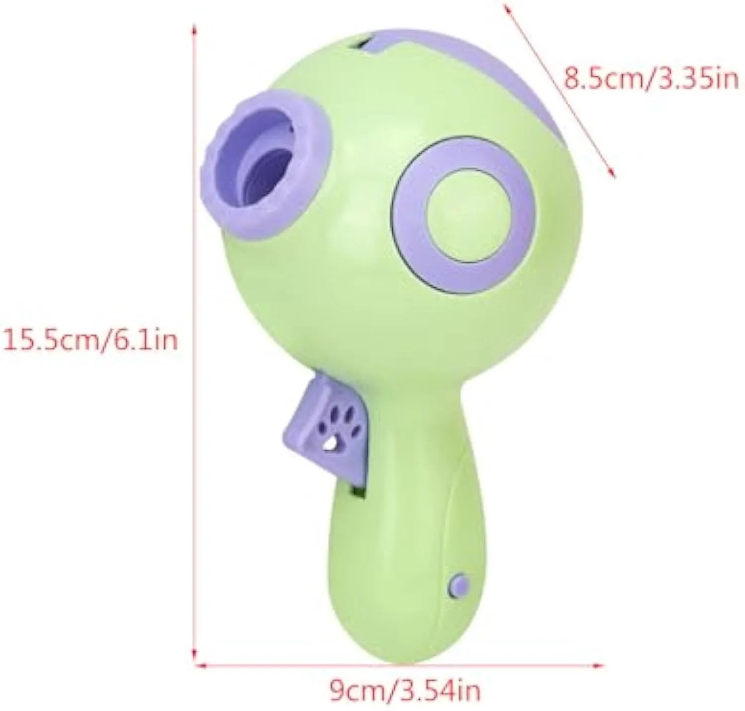 Green pet treat launchers toy showing treat dispensing mechanism and remote feeding function