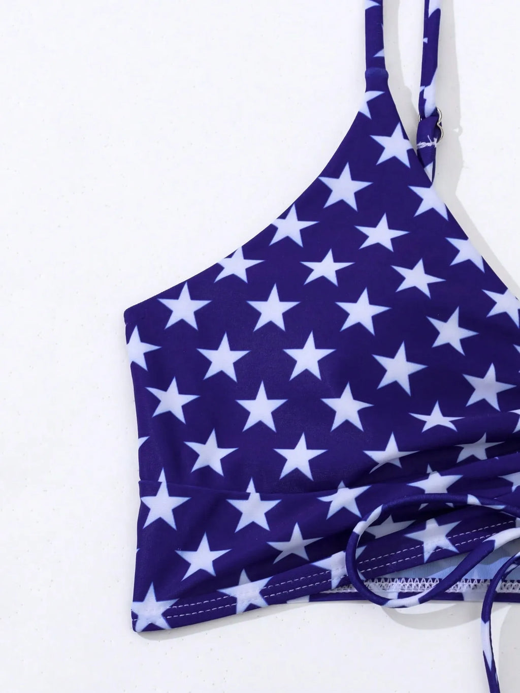 Women's high waist boxer swimsuit with Stars and Stripes pattern and a drawstring waistband.