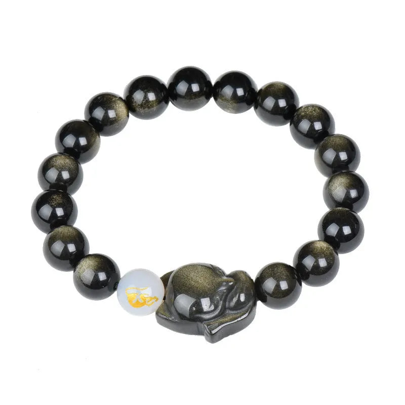 Natural obsidian zodiac guardian bracelet with 10mm beads in three style variations