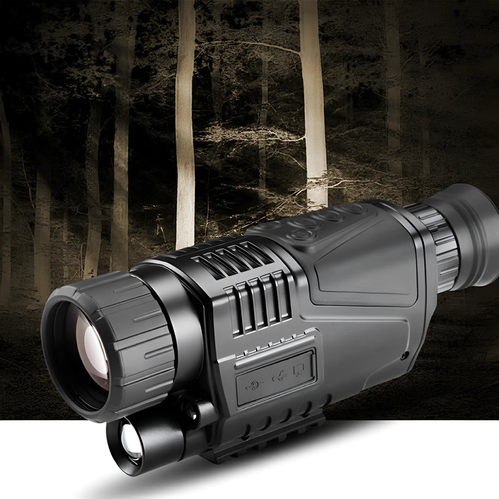 NV300 infrared digital night vision telescope with 40mm lens on table with storage bag and cables