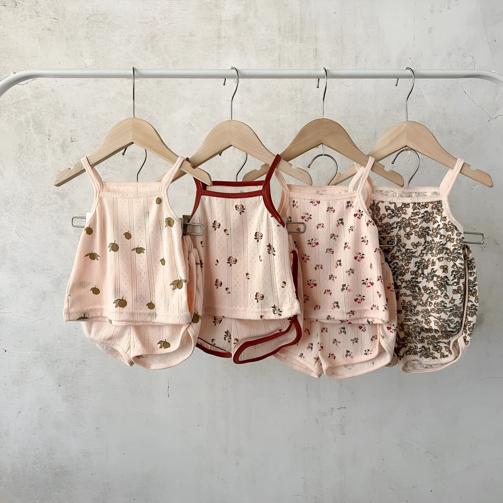 Children's cotton corduroy Danish style summer pyjama set with pullover top and shorts in floral print