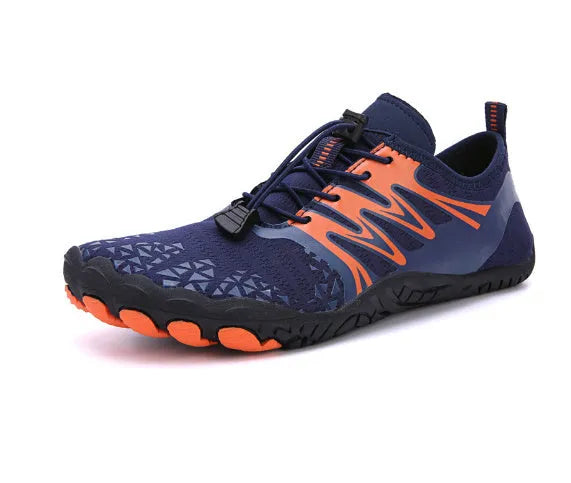 Pair of outdoor fashion sports upstream shoes with lace-up front and non-slip rubber sole in pink colour
