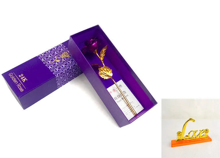 24K luminous colour gold rose flower set in gift box with tote bag