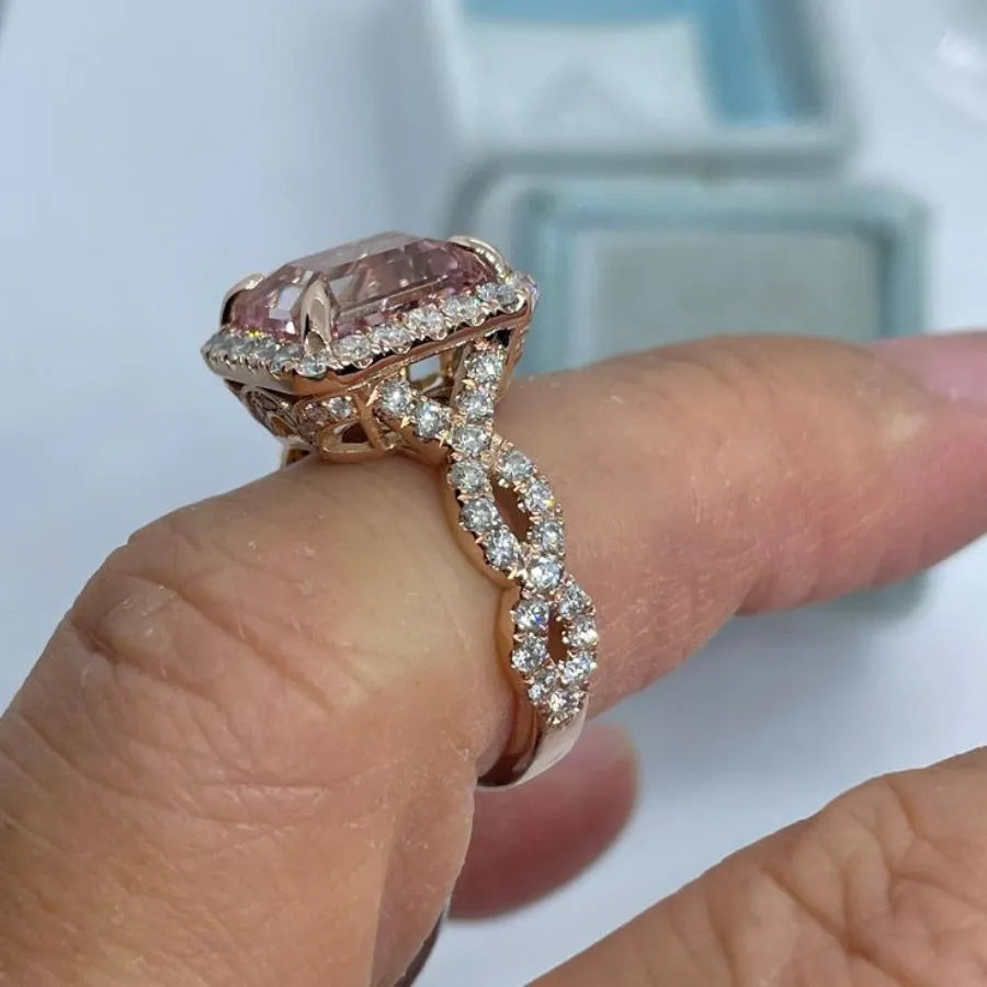 Rose gold geometric alloy ring showing electroplated finish and contemporary design