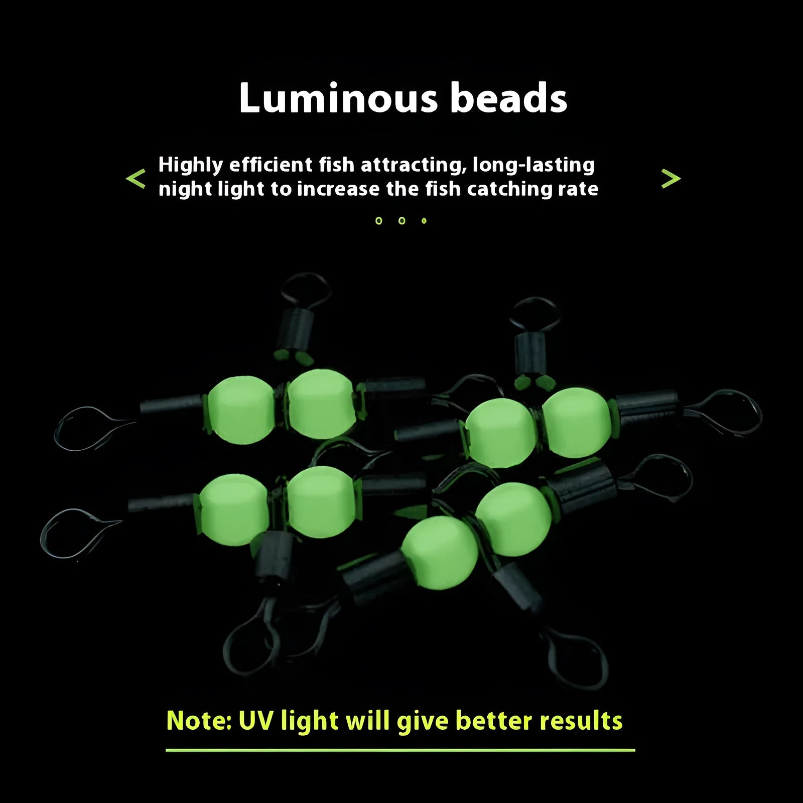 Copper fishing lure accessories showing luminous T-type balance fork with three-fork swivel beads and eight connection rings