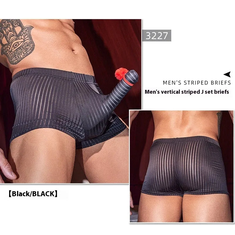 Men's striped boxer briefs underwear in nylon fabric, free size elastic fit