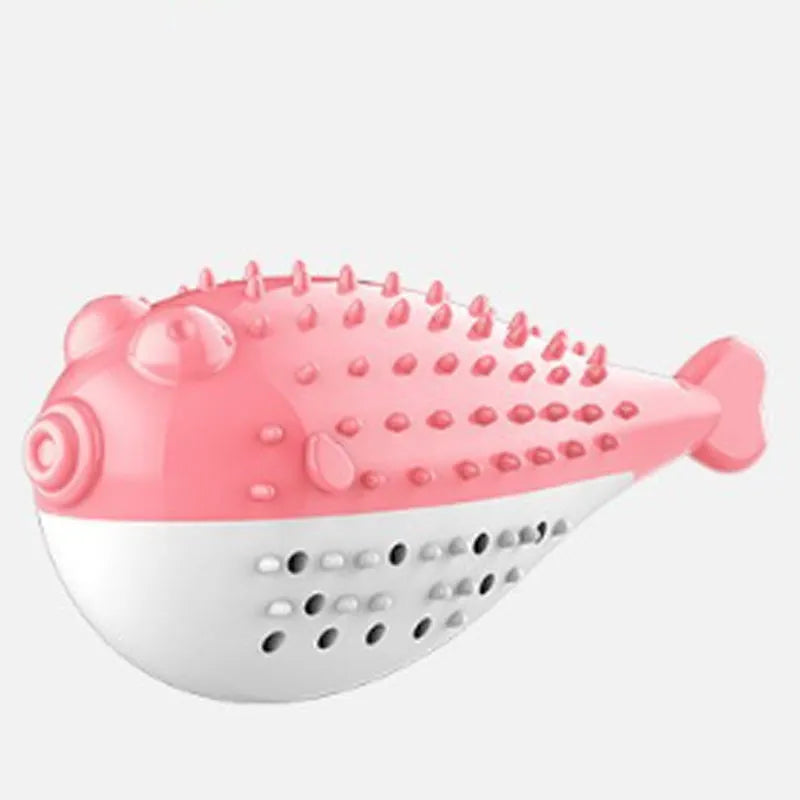 Silicone fish-shaped cat chew toy in blue colour measuring 12.2cm long