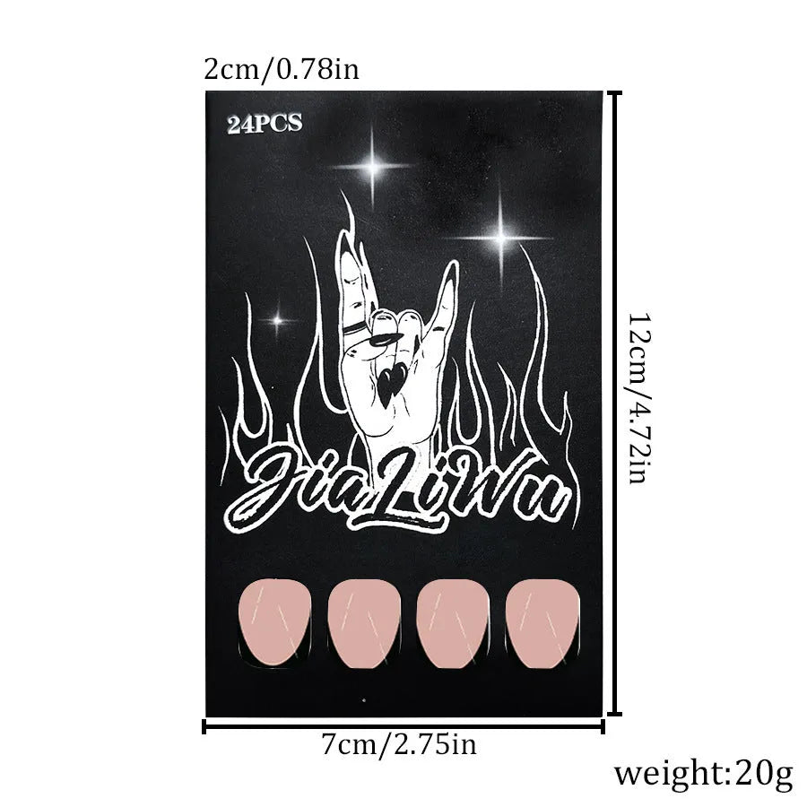 Simple black French style almond shape press-on nails 24-piece set J049