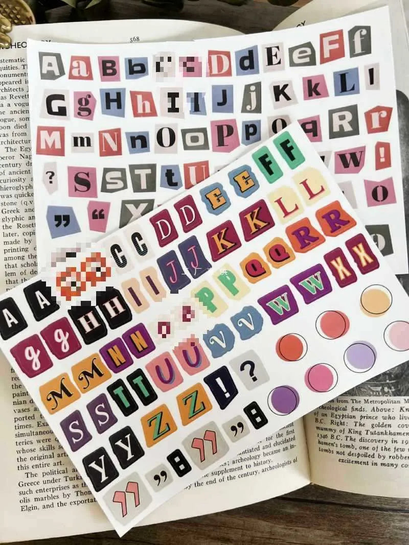 English letters and numbers symbol label sticker sheets with colour printing showing alphabet sets and weekly words