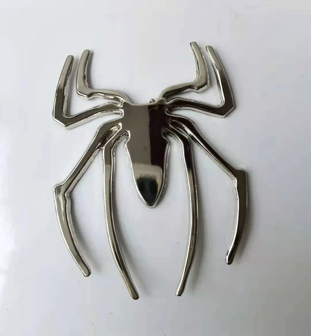 Three-dimensional metal spider bumper sticker with zinc alloy construction measuring 7x5cm