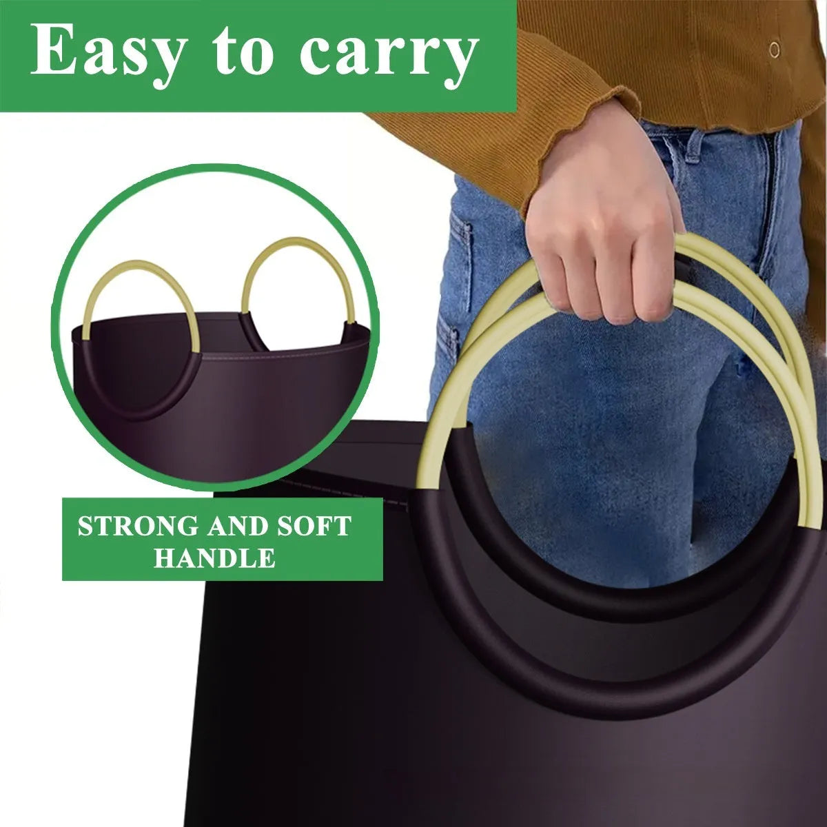 Round portable trash can measuring 38x72cm with plastic garbage bag included