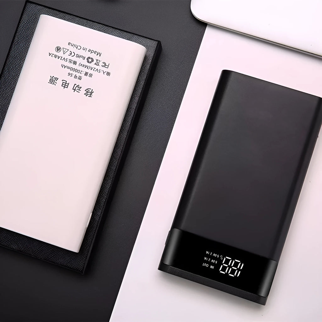 Digital display power bank DIY kit showing black shell with multiple USB ports