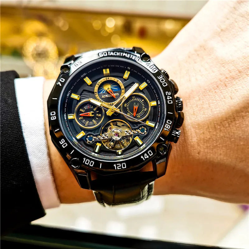 Automatic mechanical men's watch with 12mm thickness in multiple colour case and dial combinations