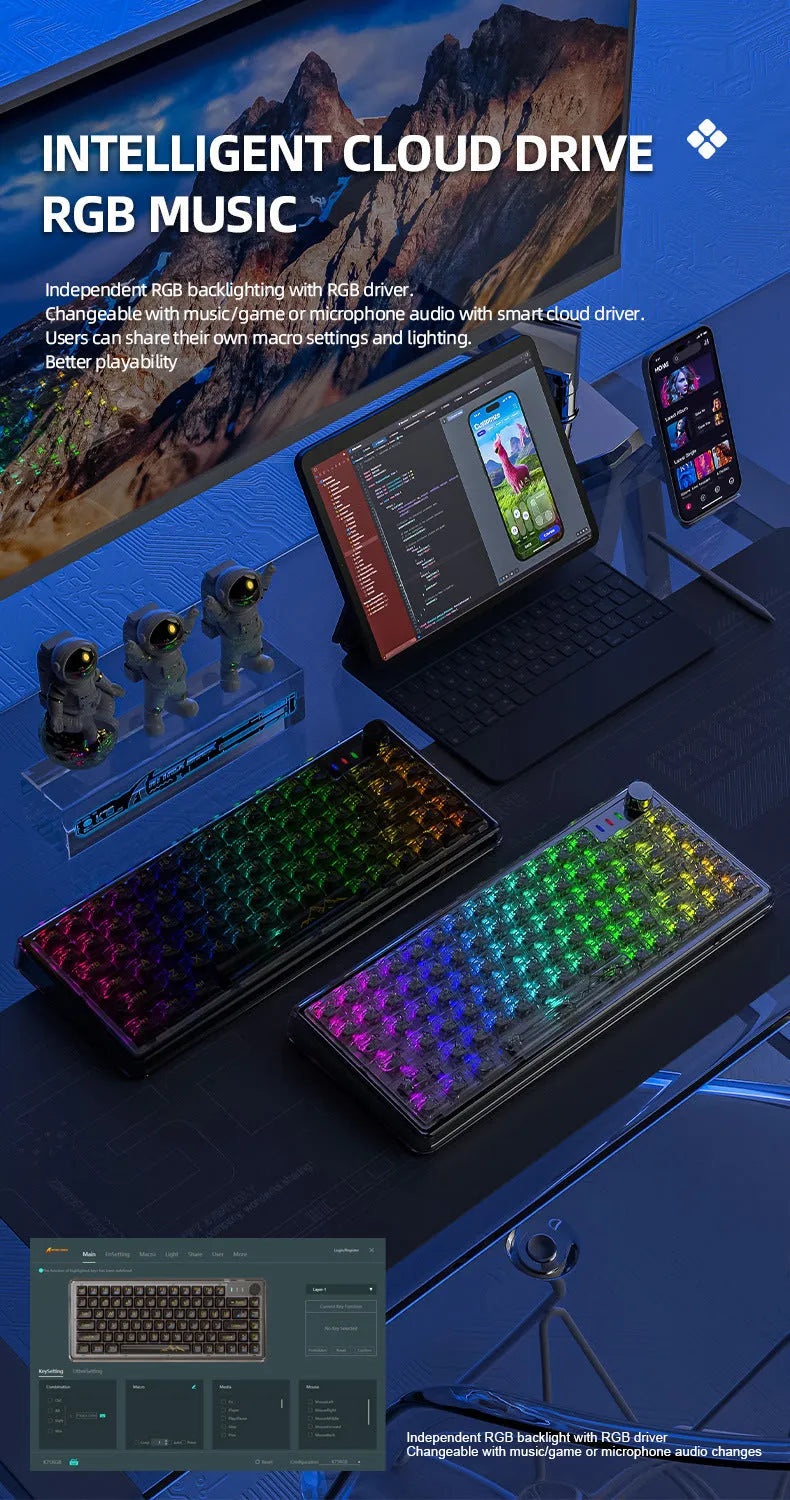Attack Shark K75RGB transparent wireless mechanical keyboard with RGB lighting