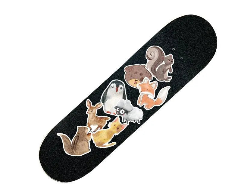 36 retro beach themed stickers with surfing and travel designs in 6-10 cm sizes with matte finish