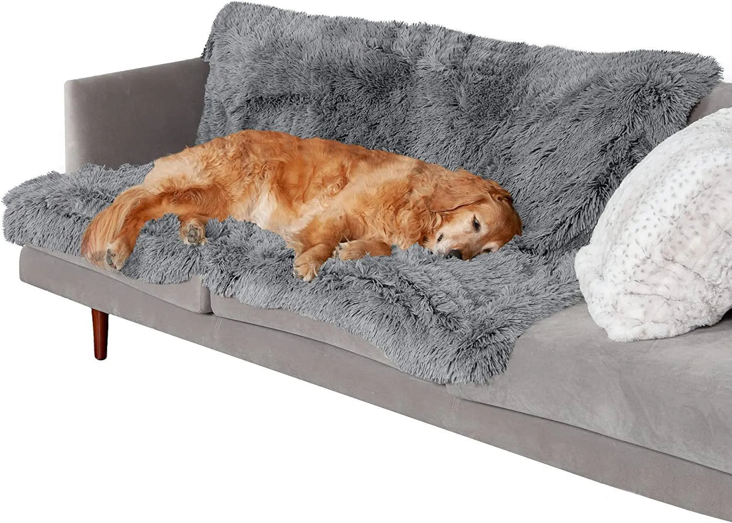Plush waterproof dog cushion in dark grey with double-layer thickening for pet bedding