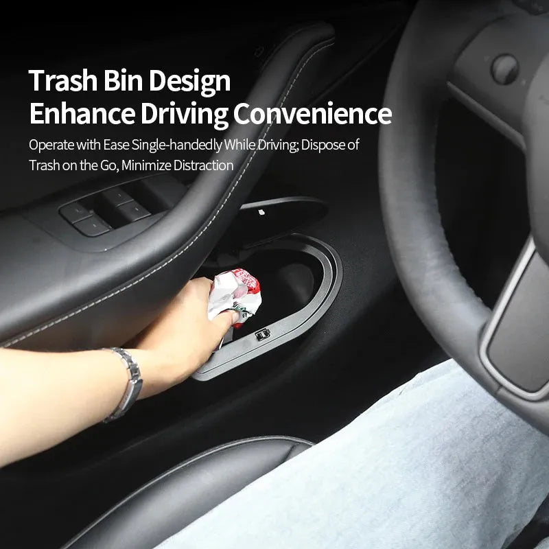 Black ABS plastic storage containers for Tesla Model Y door compartments, 25.5cm size