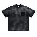 Men's black cotton T-shirt with white printed letters pattern and drop-shoulder sleeves