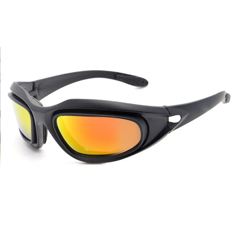 Tactical polarised sunglasses for outdoor cycling with PC frame and dustproof features