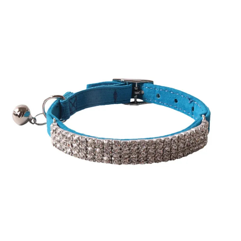 Flocking material cat collar with gang drill design and elastic buckle in six colour options