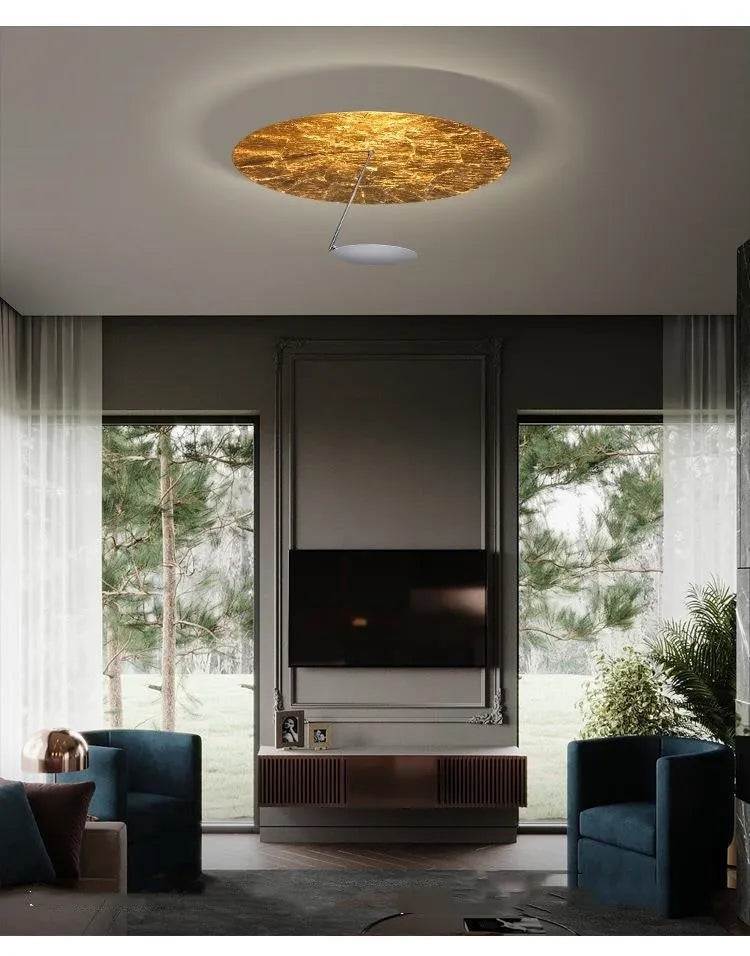 Iron ceiling lamp with warm LED lighting in white or white gold finish, 50cm diameter