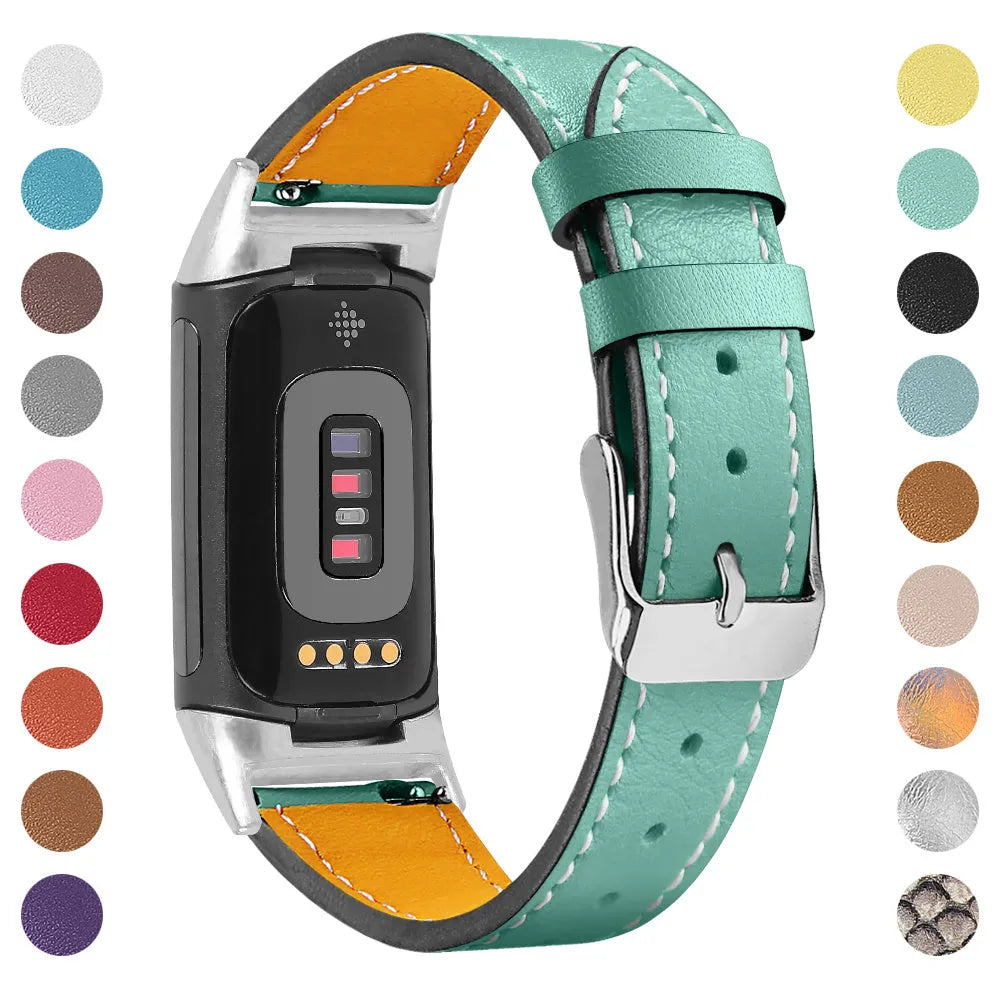 Genuine cowhide leather strap for Fitbit Charge 5 and Charge 6 in multiple colour options