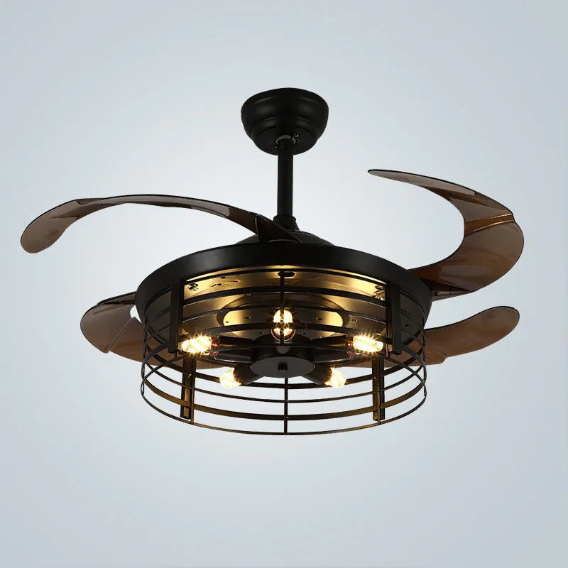 American retro style industrial wind invisible ceiling fan lamp with acrylic shade and remote control