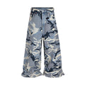 Snow camouflage blue jeans with loose fit and micro-elastic stretch fabric