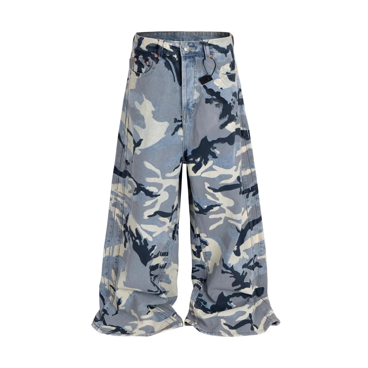 Snow camouflage blue jeans with loose fit and micro-elastic stretch fabric