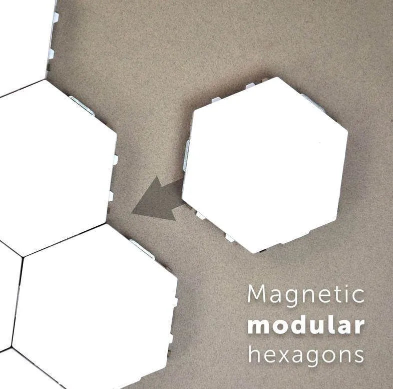 Helios modular honeycomb wall lamp panels in assembled pattern with touch control
