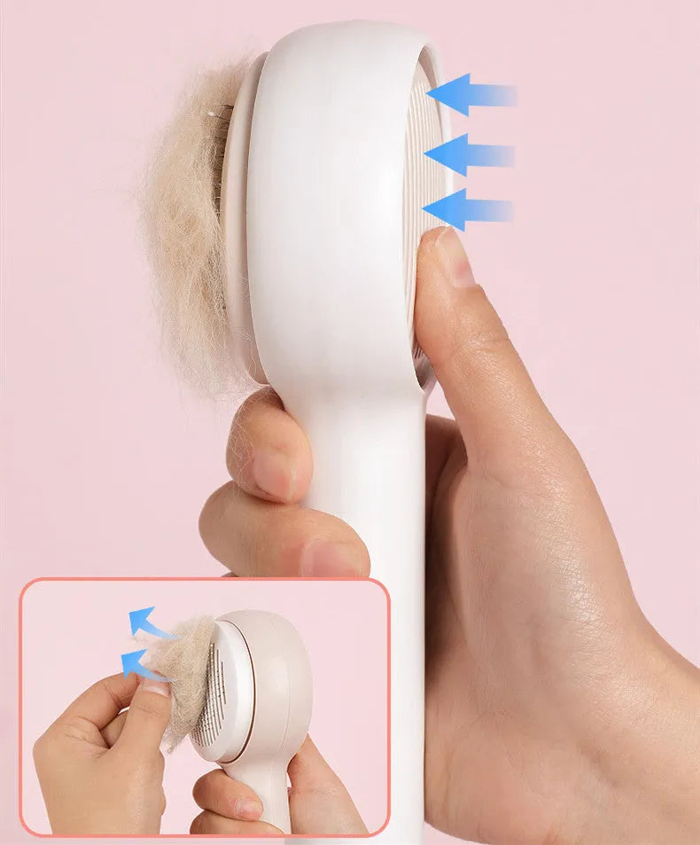 Pink cat and dog grooming comb with one-key hair removal, 21x8cm ABS needle comb