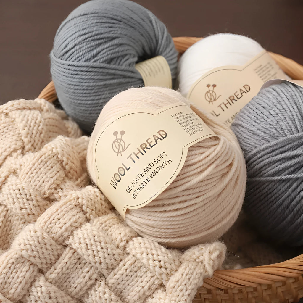 Roll of domestic wool knitting yarn for 10 needles in various colours including green, red, and blue