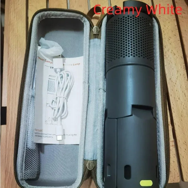 Portable LED camping light in creamy white or dark grey colour with button switch