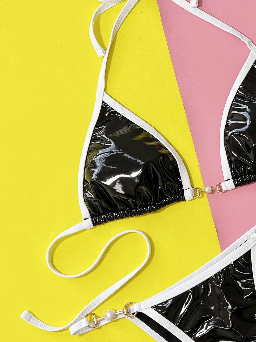 Black women's split bikini swimsuit with bra and panties set for swimming