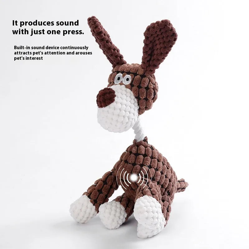 Plush pet chew toy in donkey design with pink grey colour for puppy bite relief