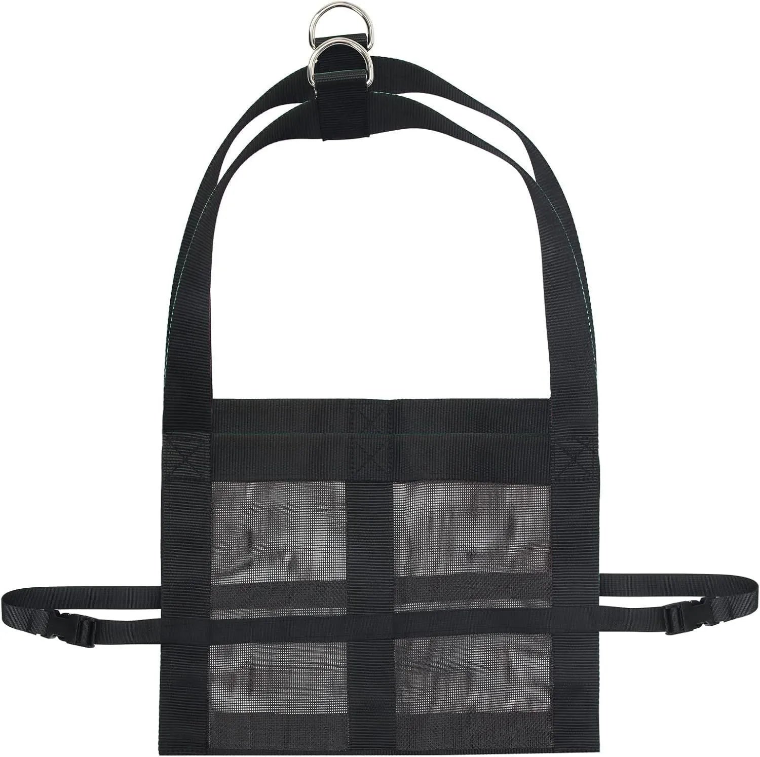 Large black calf sling for weighing and moving dogs and livestock, showing dimensions.