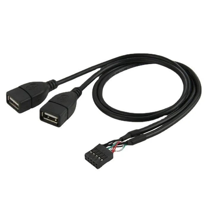 Black USB dual AM-head conversion data cable with braided shielding and DuPont 2x5pin female connector