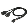 Black USB dual AM-head conversion data cable with braided shielding and DuPont 2x5pin female connector