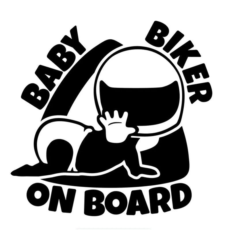 Reflective black and white Baby on Board car sticker measuring 14.5 by 15 centimetres.