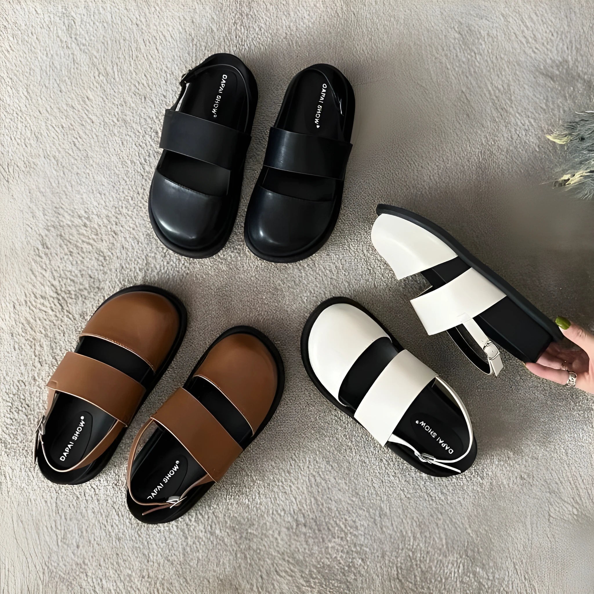 Korean retro sandals with closed toe design and adjustable ankle strap buckle
