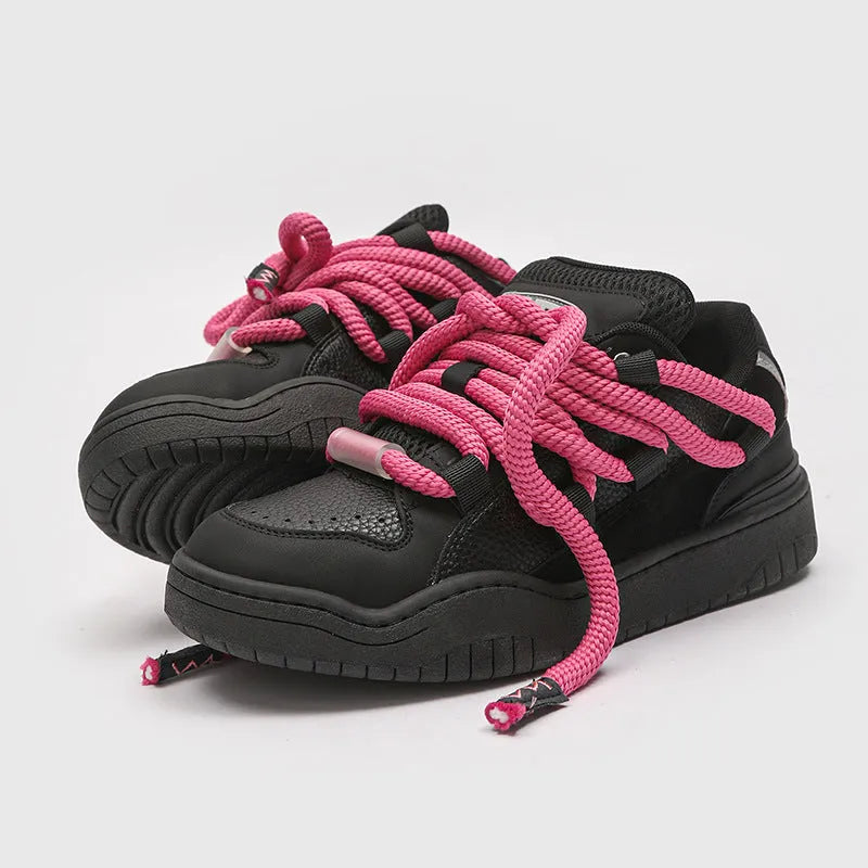 Unisex low-top lace-up casual shoes with thick rubber sole in denim blue colour.