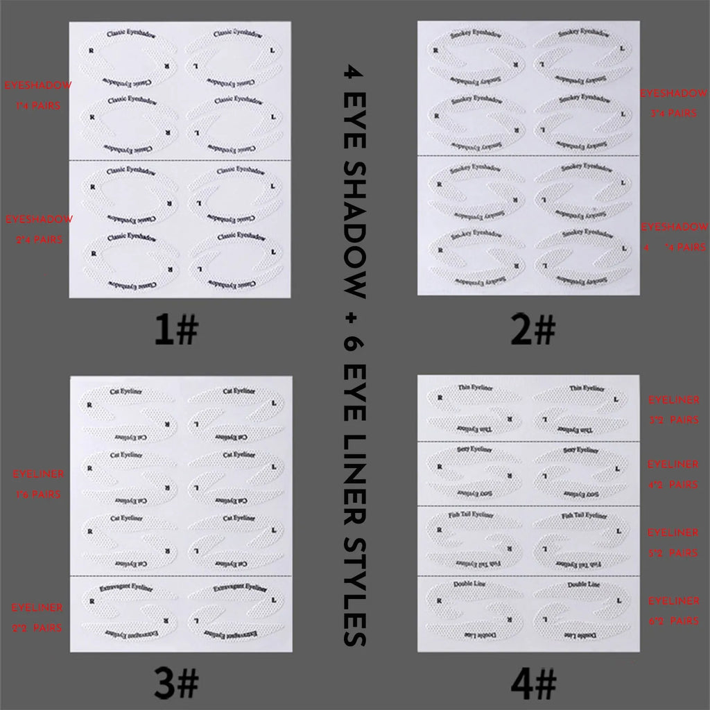 Set of four reusable eyeliner makeup stencils for creating wing and cat-eye designs
