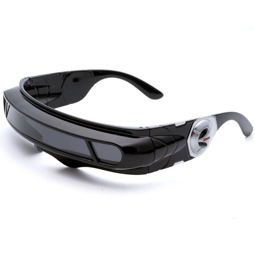 Black polarised sports sunglasses with a choice of Blue Mercury, Grey Sheet, or Red Mercury colour film lenses.
