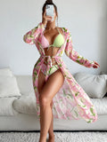 Women's printed bikini swimsuit in European and American style, quick-dry polyester fabric.