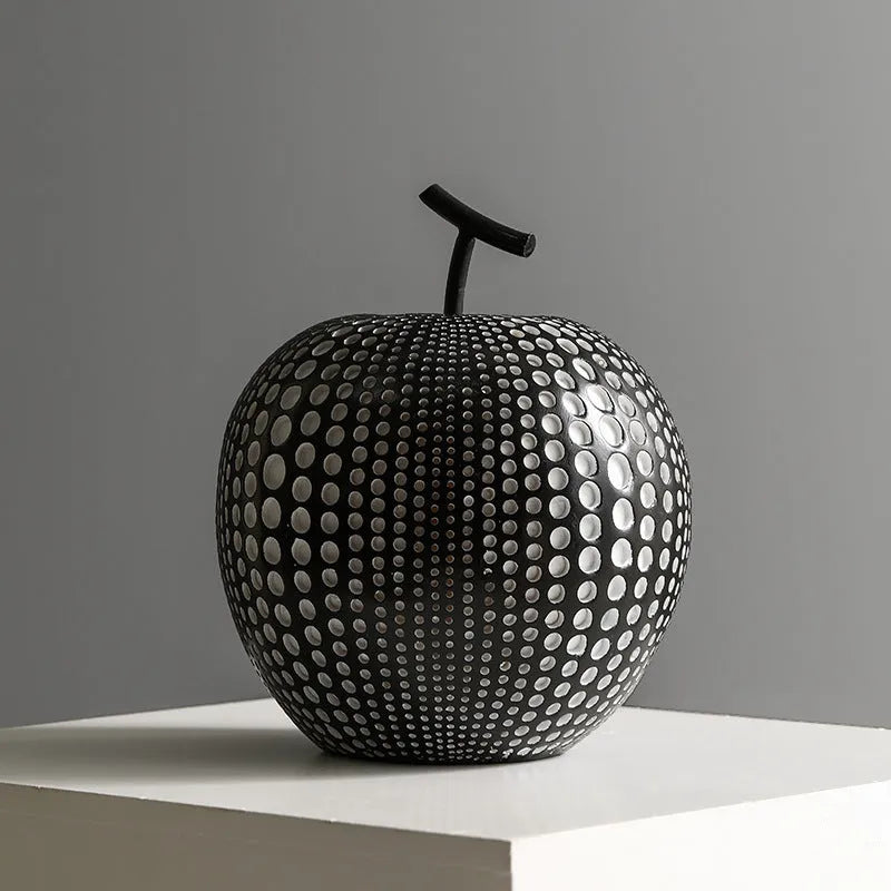 Resin apple and pear decorative crafts in black, white, orange, and blue colours
